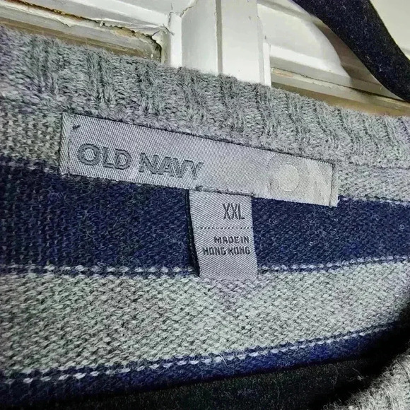 Old Navy Men's Plus Blue Gray Striped Argyle Cotton Wool Knit Cozy Sweater XXL - Picture 9 of 10